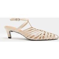 JAEGER Leather Caged Strappy Kitten Heel Sandals Ivory