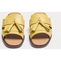 JAEGER Leather Tassel Flat Loafer Mules Yellow