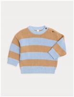 M&S Pure Cotton Stripe Knitted Jumper (0-3 Yrs) Blue Mix