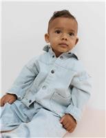 3 Piece Pure Cotton Blue Ticking Striped Outfit (0-3 Yrs)