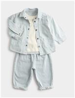 3 Piece Pure Cotton Blue Ticking Striped Outfit (0-3 Years)