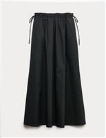 Pure Cotton Poplin Tie Side Midi Skirt