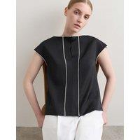 JAEGER Satin Back Top Contrast Trim with Linen Black