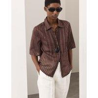 Autograph Pure Ramie Striped Pintuck Shirt Grape Mix