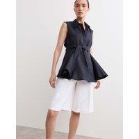 JAEGER Linen Rich Godet Insert Sleeveless Top Navy