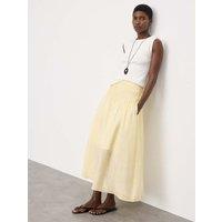 Autograph Pure Ramie Pintuck Maxi A-Line Skirt Pale Yellow