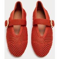 M&S Buckle Flat Mary Jane Ballet Pumps Orange