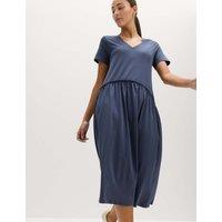 M&S Jersey V-Neck Midi Drop Waist Dress Nightshade