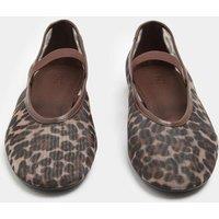 M&S Leopard Print Mesh Mary Jane Ballet Pumps Brown Mix