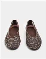 M&S Leopard Print Mesh Mary Jane Ballet Pumps Brown Mix