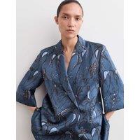 JAEGER Printed Short Sleeve Relaxed Blazer Blue Mix