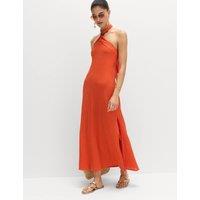 M&S Halter Neck Bead Detail Maxi Beach Dress Bright Orange