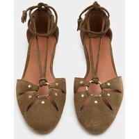M&S Suede Ring Detail Tie Up Flat Shoes Khaki