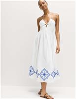 M&S Cutout Embroidered Midaxi Beach Dress White Mix