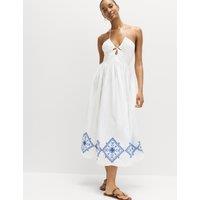 M&S Cutout Embroidered Midaxi Beach Dress White Mix