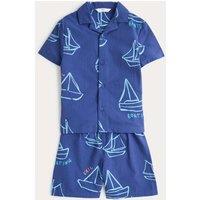 M&S Kids' Boat Graphic Revere Short Pyjamas (1-8 Yrs) Blue