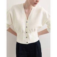 JAEGER Cotton Blend Pleat Waist Cardigan Ivory