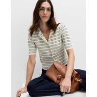 M&S Striped Crew Neck Cropped Cardigan Midnight Navy