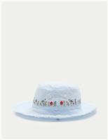 Kids Pure Cotton Floral Embroidered Sun Hat