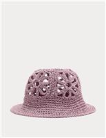 Kids Straw Flower Turn Up Bucket Hat (18 Mths-13 Yrs)