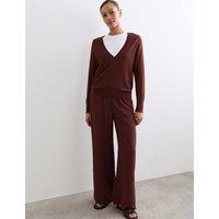 JAEGER Pure Merino Wool V-Neck Jumper Rum