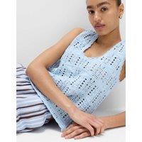 M&S Pure Cotton Pointelle Knitted Vest Light Wedgewood