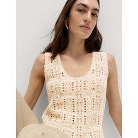 M&S Pure Cotton Pointelle Knitted Vest Light Natural