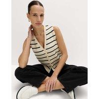 M&S Striped V-Neck Cropped Knitted Waistcoat Ivory Mix