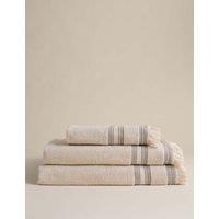 M&S Cotton Rich Fringed Border Towel Natural Mix