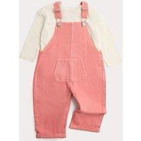 M&S 2 Piece Pink Denim Dungarees with Top (0-3 Yrs) Pink