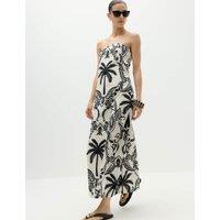 M&S Pure Cotton Printed Midi Bandeau Dress Black Mix
