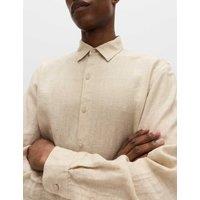 M&S Pure Linen Check Shirt Natural Mix