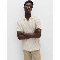 M&S Cotton Rich Jersey Geometric Polo Shirt Ivory