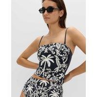 M&S Tummy Control Printed Bandeau Tankini Top Black Mix