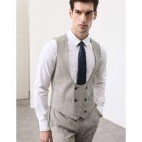 Autograph Italian Performance Linen Blend Double Breasted Waistcoat Khaki