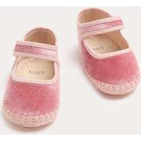 M&S Baby Velvet Stitch Pram Ballet Shoes (0-18 Mths) Pink