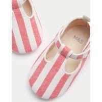 M&S Baby Stripe T-Bar Pram Shoes (0-18 Mths) Pink Mix