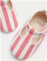 M&S Baby Stripe T-Bar Pram Shoes (0-18 Mths) Blue Mix