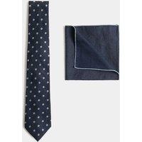 Autograph Floral Geometric Silk Rich Tie & Handkerchief Set Navy