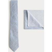Autograph Silk Linen Polka Dot Tie & Handkerchief Set Light Airforce