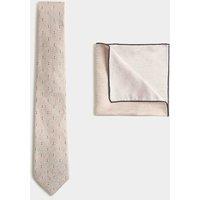 Autograph Silk Rich Tie & Pure Linen Pocket Square Set Neutral