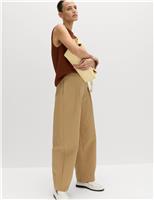 M&S Cotton Rich Belted Barrel Leg Trousers Camel