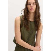 M&S Linen Rich Twill Button Through Waistcoat Hunter Green