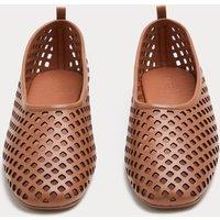 M&S Leather Laser Cut Flat Ballet Pumps Tan