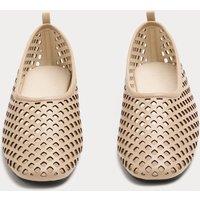 M&S Leather Laser Cut Flat Ballet Pumps Natural