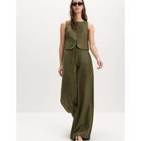 M&S Linen Rich Twill Drawstring Wide Leg Trousers Hunter Green