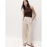 M&S Linen Blend Pleat Front Wide Leg Trousers Multi/Neutral
