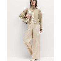 M&S Pure Linen Gingham Wide Leg Trousers Multi/Neutral