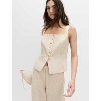 M&S Pure Linen Gingham Waistcoat Multi/Neutral