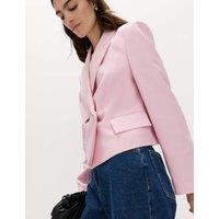 M&S Relaxed Double Breasted Blazer with Linen English Rose
